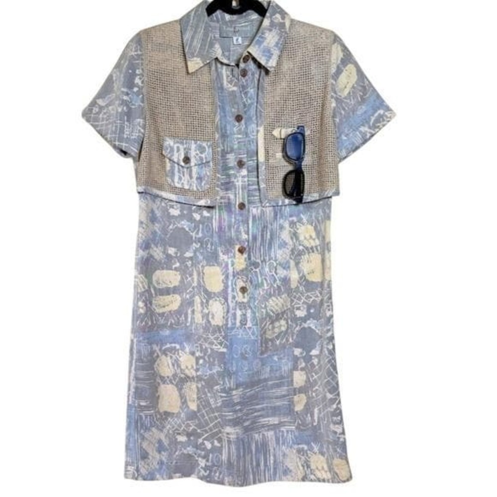 Louis Féraud Vintage Abstract Print Safari Dress Womens S Vacation Travel Resort